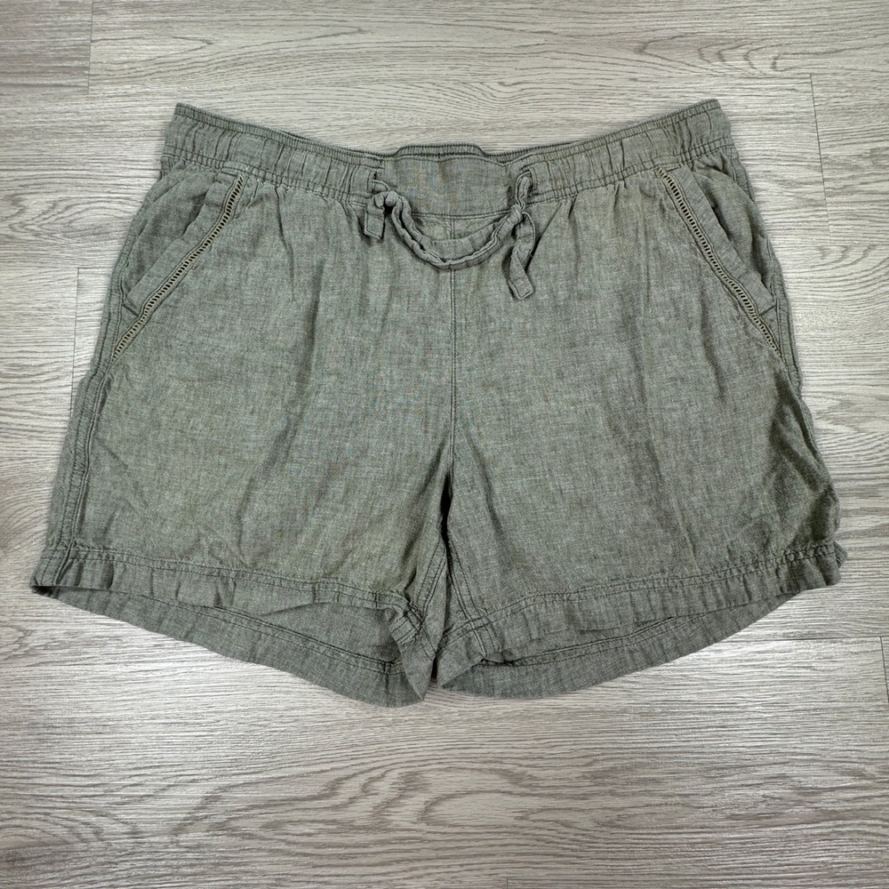 Eddie Bauer Women's‎ Shorts XL Olive Green Linen Cotton Blend Drawstring Casual
